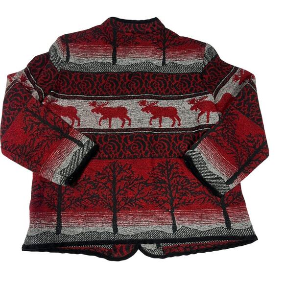 Studio Works Woven Jacket Button Front Elk Moose Fair Isle Cardigan Women's M - Picture 2 of 9